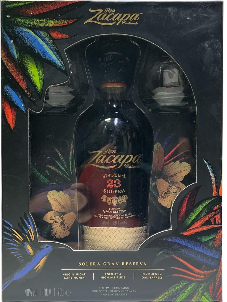 RON CENTENARIO ZACAPA - 23 AÑOS - CAJA CON DOS COPAS - 70CL